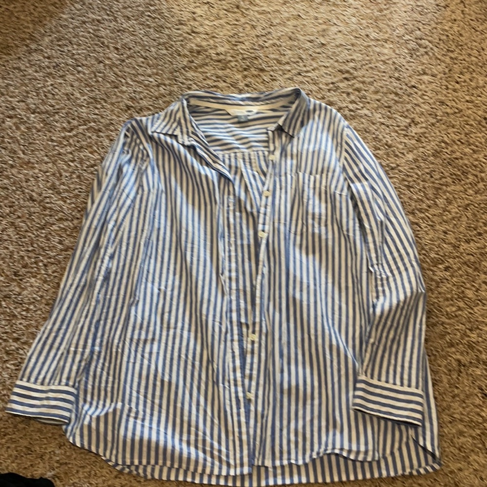Blue striped tunic button up